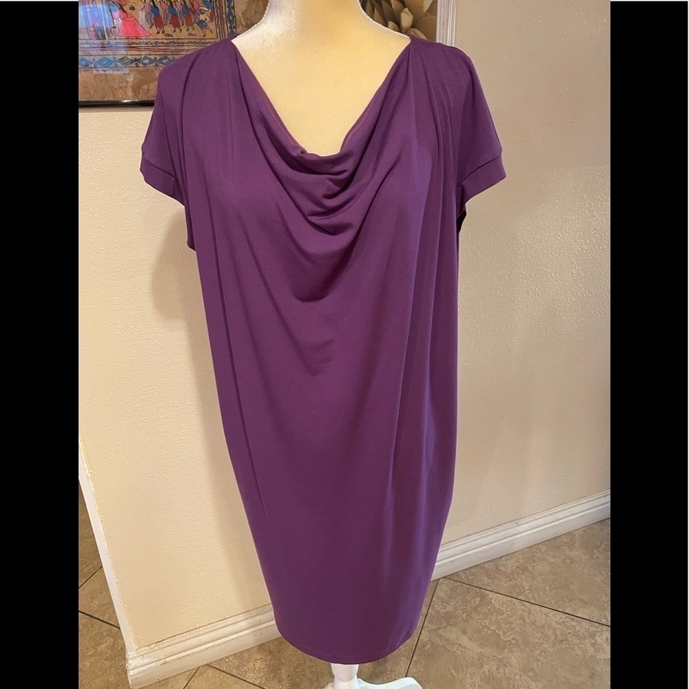 Eileen Fisher Purple Cowl Neck Midi-Shift Dress